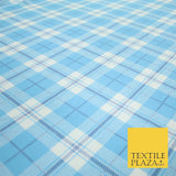 Baby Blue Check Tartan Print Soft Touch Stretch Jersey Fabric 56" 6605