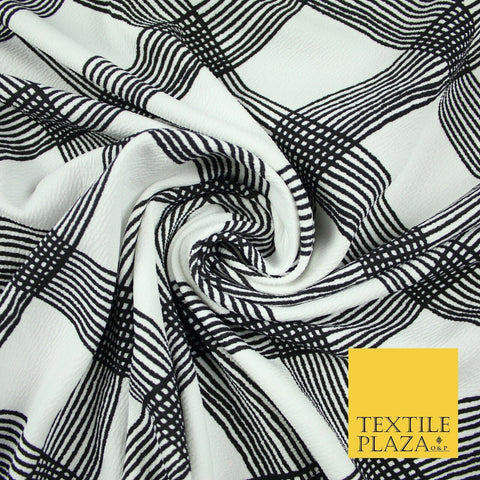 White with Black Swirly Check Print Soft Touch Stretch Jersey Fabric 56" 6601