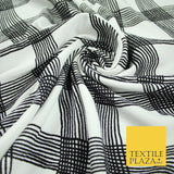 White with Black Swirly Check Print Soft Touch Stretch Jersey Fabric 56" 6601