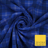 Royal Blue Check Tartan Print Soft Touch Stretch Jersey Fabric 56" 6604