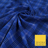 Royal Blue Check Tartan Print Soft Touch Stretch Jersey Fabric 56" 6604