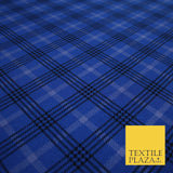 Royal Blue Check Tartan Print Soft Touch Stretch Jersey Fabric 56" 6604