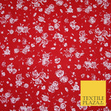 Red White Floral Bunches Petals Print Soft Touch Stretch Jersey Fabric 56" 6733