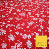 Red White Floral Bunches Petals Print Soft Touch Stretch Jersey Fabric 56" 6733