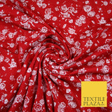 Red White Floral Bunches Petals Print Soft Touch Stretch Jersey Fabric 56" 6733