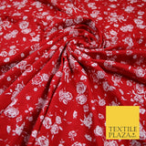 Red White Floral Bunches Petals Print Soft Touch Stretch Jersey Fabric 56" 6733