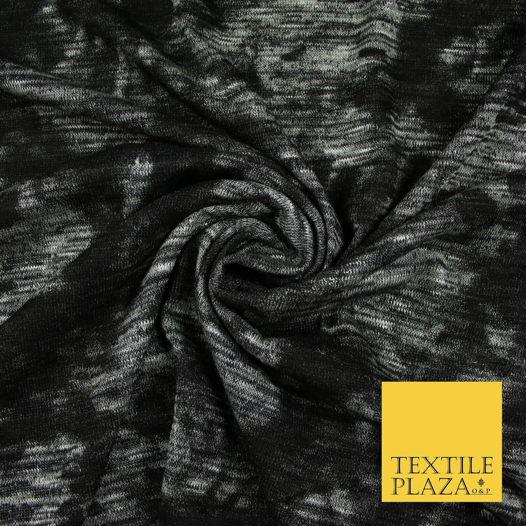 Black & Grey Faded Floral Marl Knitted Soft Touch Stretch Jersey Fabric 56" 6590