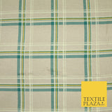 Grey/Beige with Teal & Mustard Tartan Print Soft Stretch Jersey Fabric 56"