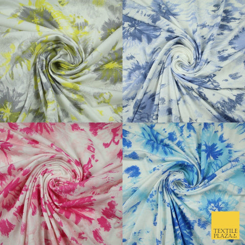 4 COLOURS Ink Drop Style Tie-Dye Printed Soft Stretch Jersey Fabric 56" Wide