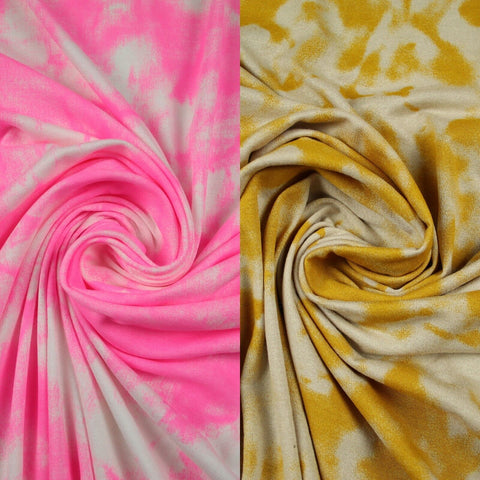 2 COLOURS Tie-Dye Artsy Design Printed Soft Stretch Jersey Fabric 56" Wide