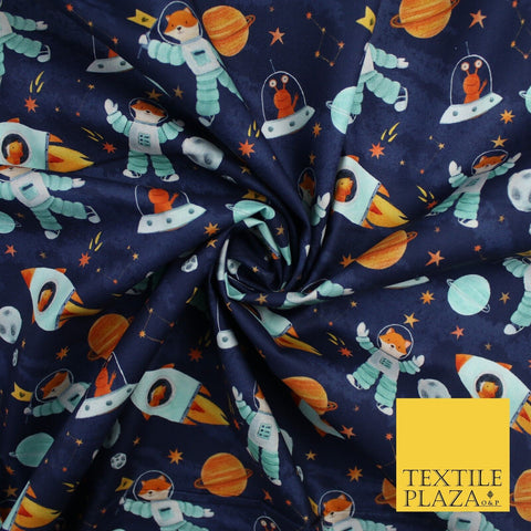 Space Galaxy Fox Alien Stars Planets 100% Digital Cotton Kids Fabric 10131