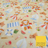 Summer Beach Sand Boats Fox Sand Castle 100% Digital Cotton Kids Fabric 10132