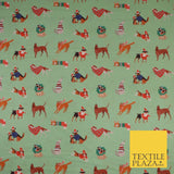 Sage Green Christmas Dogs Print 100% Cotton Printed Fabric 58" 10210