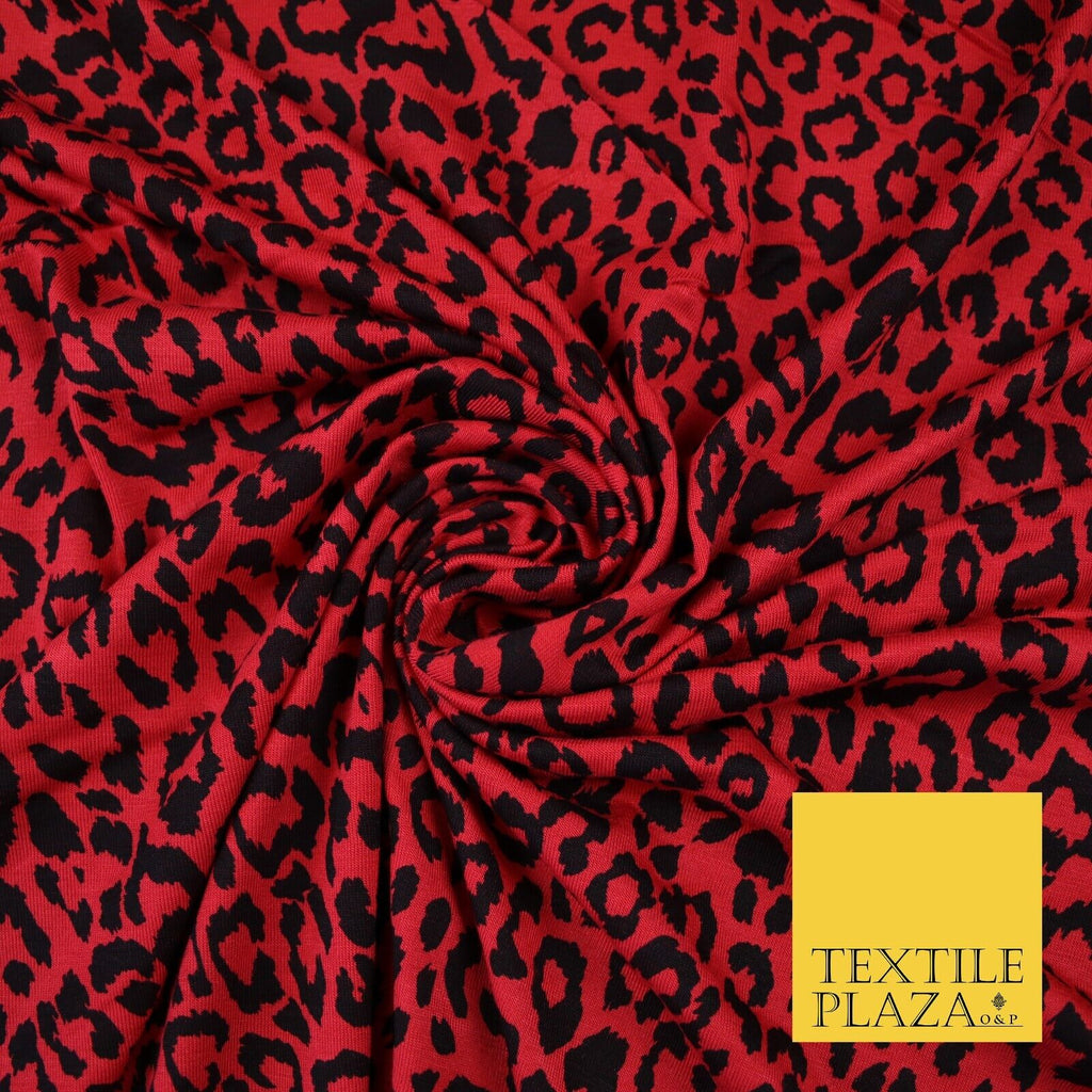 Red with Black Animal Spot Print Soft Stretch Jersey Fabric 56" 6685