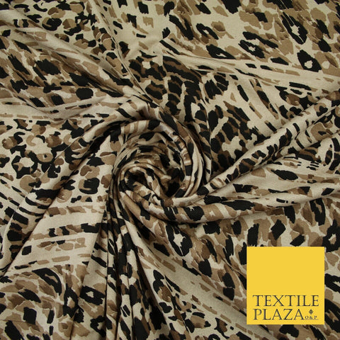 Beige & Black Abstract Leopard Print Soft Stretch Jersey Fabric 56" 6681