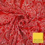 Red with White Large Paisley Print Soft Stretch Jersey Fabric 56" 6670