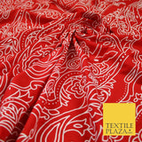 Red with White Large Paisley Print Soft Stretch Jersey Fabric 56" 6670