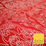 Red with White Large Paisley Print Soft Stretch Jersey Fabric 56" 6670