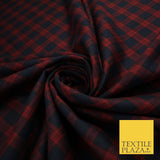 Angus Inspired Tartan Check Navy Red Poly Viscose Fabric 58" 10186