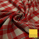 RED BEIGE TARTAN CHECK Irvine Inspired Poly Viscose Fabric 58" Dress 10180