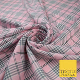 PINK WHITE TARTAN CHECK Irvine Inspired Poly Viscose Fabric 58" Dress Craft10178