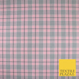 PINK WHITE TARTAN CHECK Irvine Inspired Poly Viscose Fabric 58" Dress Craft10178