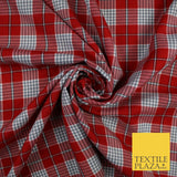 RED WHITE TARTAN CHECK Irvine Inspired Poly Viscose Fabric 58" Craft Dress 10176