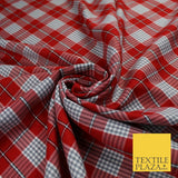 RED WHITE TARTAN CHECK Irvine Inspired Poly Viscose Fabric 58" Craft Dress 10176