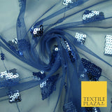 Luxury Blue Shiny Sequin Square Blocks Mesh Net Dress Fabric Fashion Craft 2758