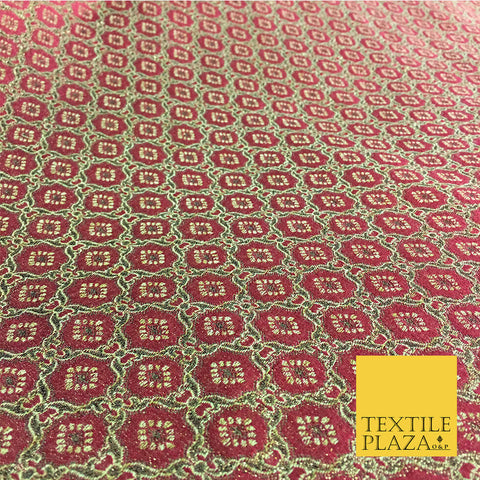 Luxury Maroon Geometric Ornamental Pattern BROCADE FABRIC - Per Metre - 45"