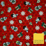 Festive Winter Owl Box House Christmas Snowflakes Printed 100% Cotton Fabric 54"