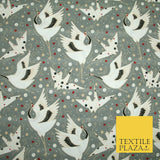 Grey Origami Bird Magical Stars Hearts Digital Print 100% Cotton Fabric 58" 4943