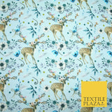 Sky Blue Floral Deer Feather Digital Print 100% Cotton Fabric Sewing 58" 4945