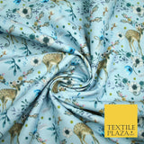 Sky Blue Floral Deer Feather Digital Print 100% Cotton Fabric Sewing 58" 4945