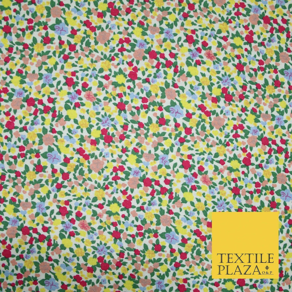 Yellow Pink Floral Flower Ditsy Lightweight Polyester Jersey Fabric 59" 5005