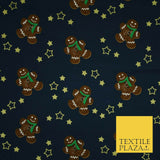 Festive Gingerbread Men Metallic Gold Stars Xmas Printed 100% Cotton Fabric 58"