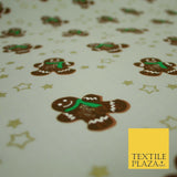 Festive Gingerbread Men Metallic Gold Stars Xmas Printed 100% Cotton Fabric 58"