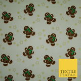 Festive Gingerbread Men Metallic Gold Stars Xmas Printed 100% Cotton Fabric 58"