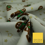 Festive Gingerbread Men Metallic Gold Stars Xmas Printed 100% Cotton Fabric 58"