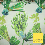Ivory Multi Green Large Cactus Digital Print Scuba Fabric Stretch Jersey 5080