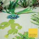 Ivory Multi Green Large Cactus Digital Print Scuba Fabric Stretch Jersey 5080