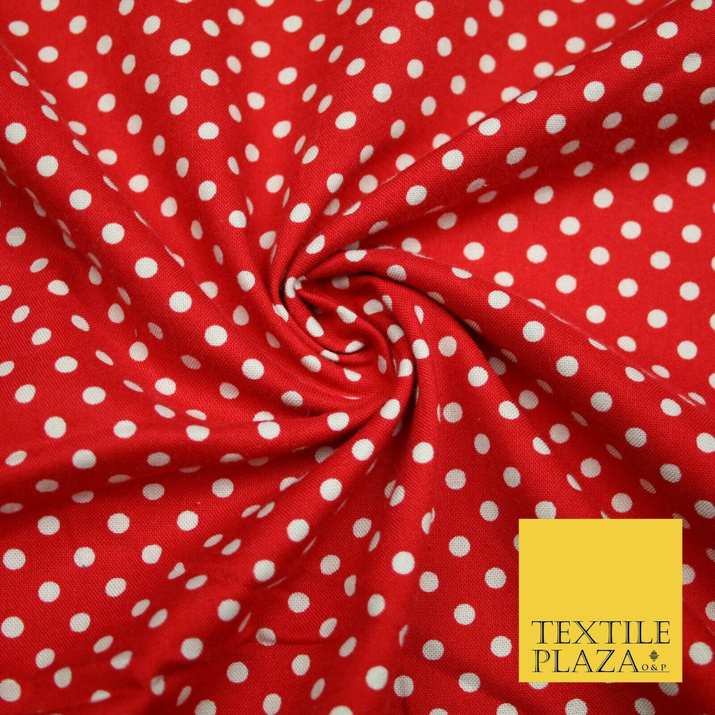 Red White Pea Spotted Polka Dot Printed 100% COTTON Fabric Minnie 58" Wide 4992