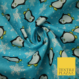 Blue Penguins Snowflakes Brushed Cotton Flannel Winceyette Print Fabric 4499