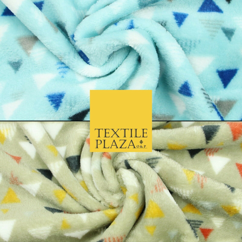 Aqua / Beige SUPER SOFT Printed Retro Aztec Triangle Cuddle Fleece Blanket Craft