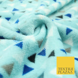 Aqua / Beige SUPER SOFT Printed Retro Aztec Triangle Cuddle Fleece Blanket Craft