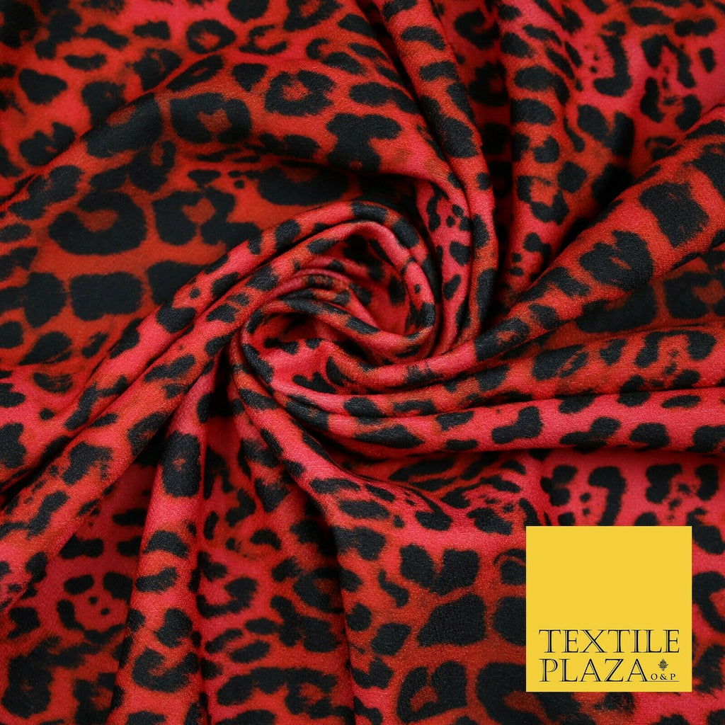 Red Black Leopard Cheetah Animal Print Crepe Jersey Fabric Stretch 56" Wide 6361