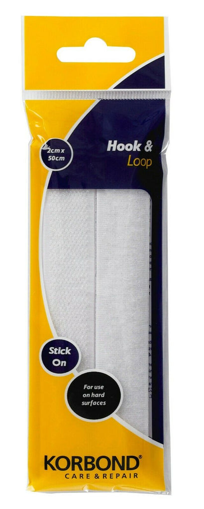 KORBOND Hook & Loop Stick On Press WHITE 2cm x 50cm Hard Surfaces 110117