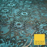 Blue / Rose Gold Metallic Ornate Kaleidoscope Brocade Jacquard Dress Fabric 6850