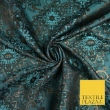 Blue / Rose Gold Metallic Ornate Kaleidoscope Brocade Jacquard Dress Fabric 6850