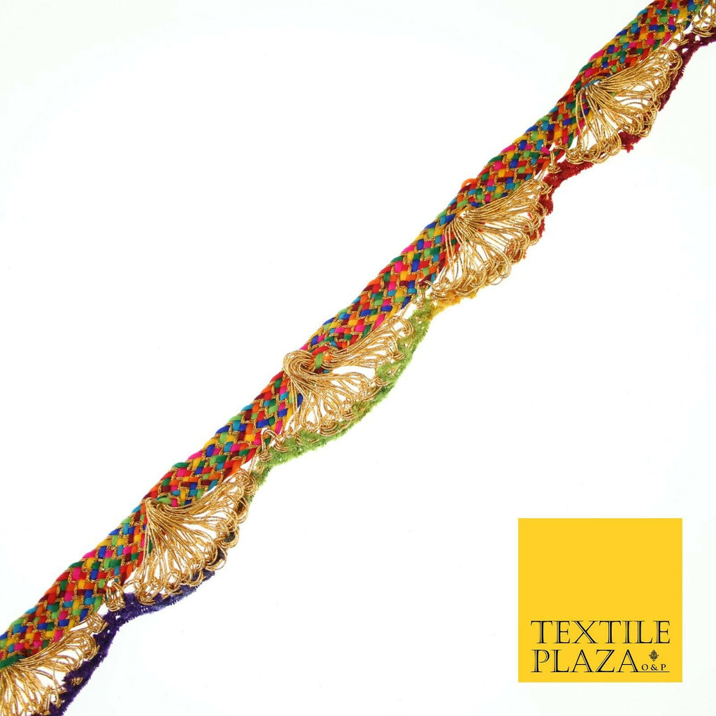 Multicoloured Gold Metallic Swag Scalloped Trim Border Ribbon Lace 3cm Wide X571